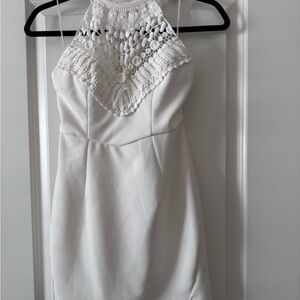 White Crochet Halter Dress